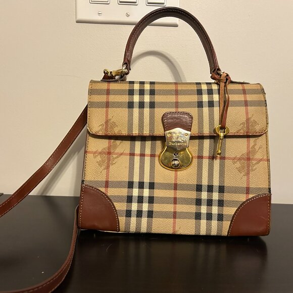 Vintage BURBERRYS Nova Check PVC Leather Satchel Crossbody Handbag Authentic - Picture 1 of 10